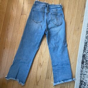 Risen Cropped Distressed Hem Jeans. Size 29